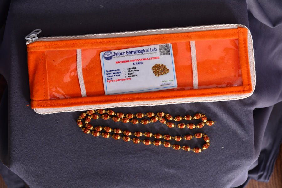 Gold Plated 5 Face Rudraksha Mala (108 Beads)