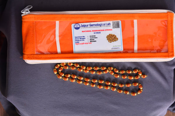 Gold Plated 5 Face Rudraksha Mala (108 Beads)